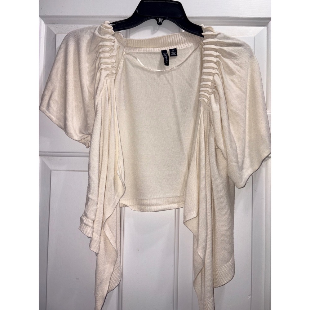 Relativity Womens Cream Open Front Draped‎ Shrug Ruched Short Sleeve Cardigan XL